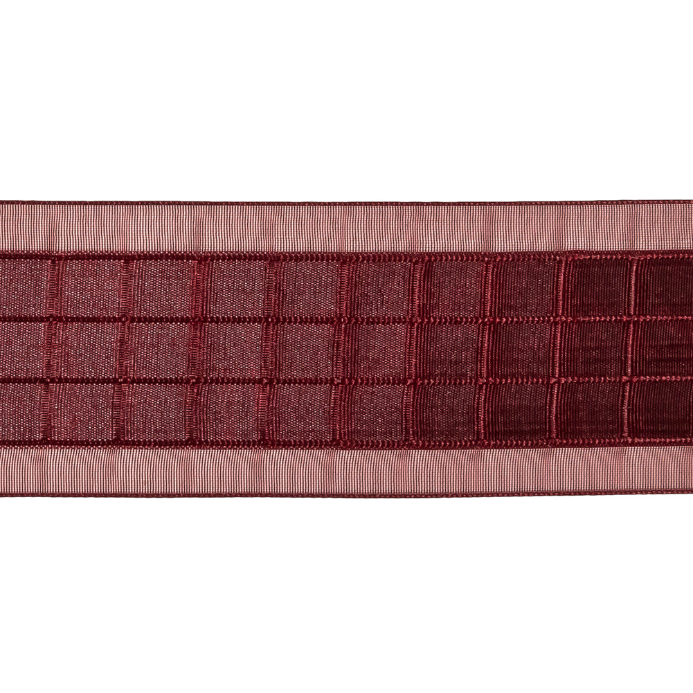 Wine Red Windowpane Checks and Sheer Borders Woven Ribbon - 1.5" Detail Wine Red Windowpane Checks and Sheer Borders Woven Ribbon - 1.5" Detail