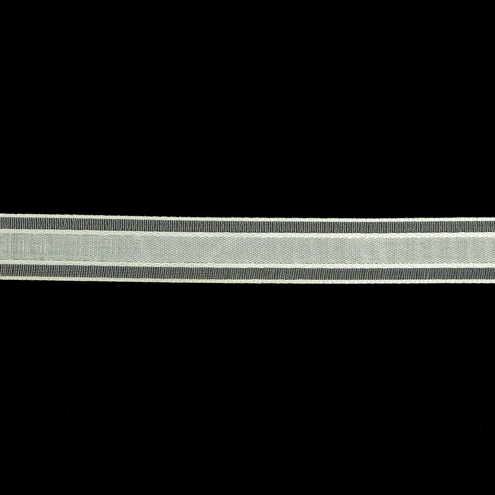 Brilliant White Woven Ribbon with Sheer Organza Borders - 0.5" Detail Brilliant White Woven Ribbon with Sheer Organza Borders - 0.5" Detail