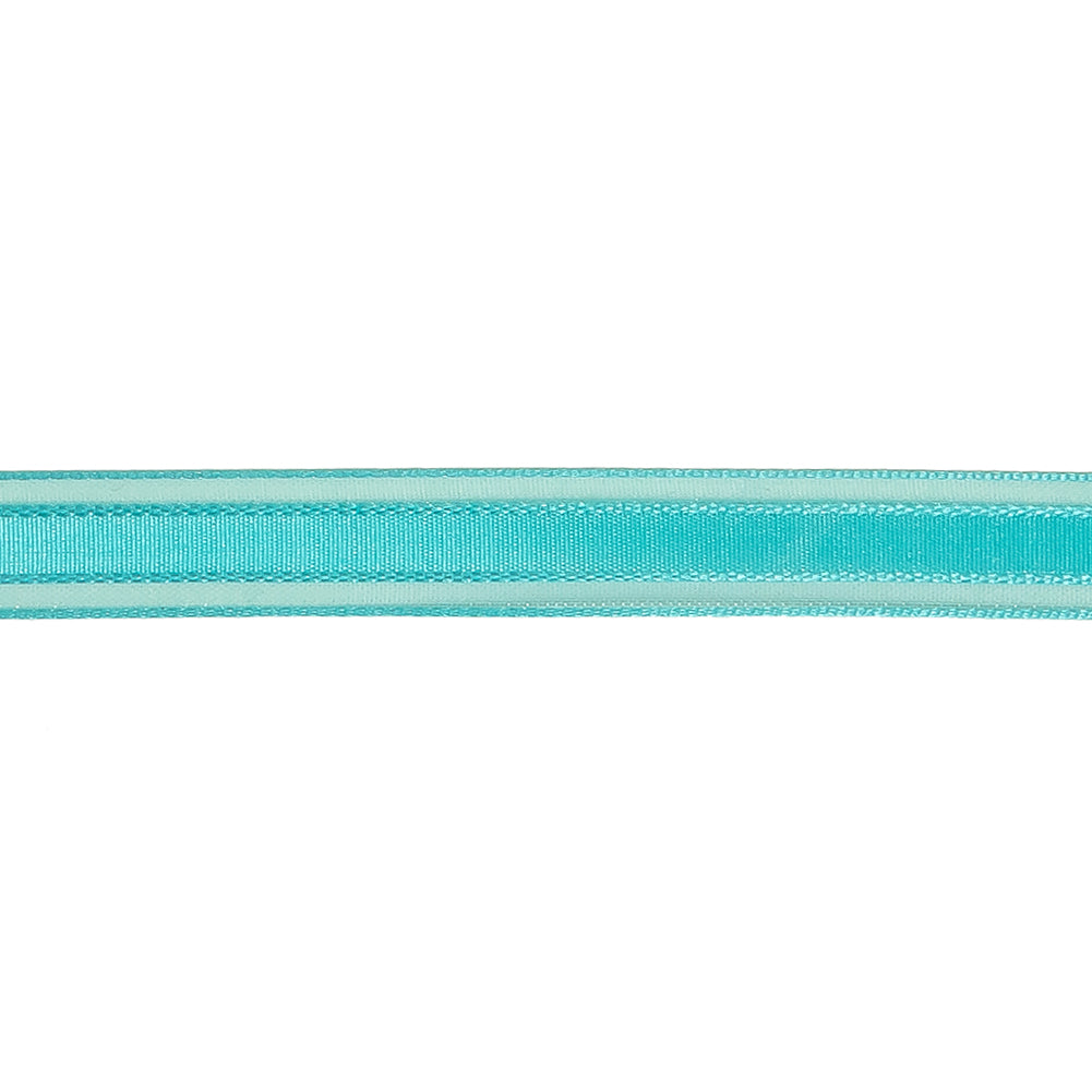 Turquoise Woven Ribbon with Sheer Organza Borders - 0.5" Detail Turquoise Woven Ribbon with Sheer Organza Borders - 0.5" Detail