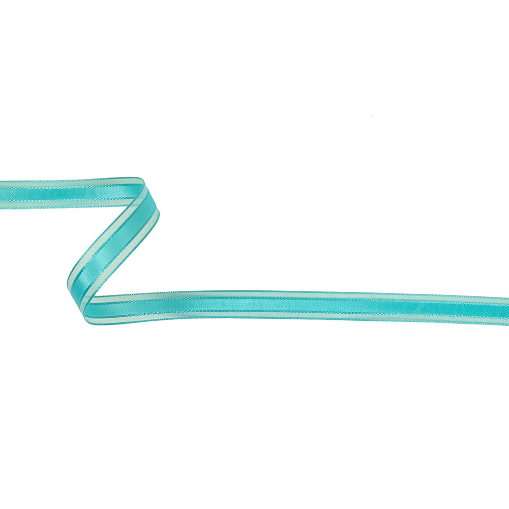 Turquoise Woven Ribbon with Sheer Organza Borders - 0.5" Turquoise Woven Ribbon with Sheer Organza Borders - 0.5"