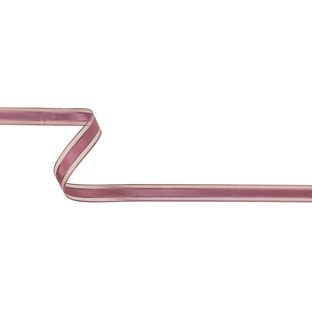 Amaranth Woven Ribbon with Sheer Organza Borders - 0.5" Amaranth Woven Ribbon with Sheer Organza Borders - 0.5"
