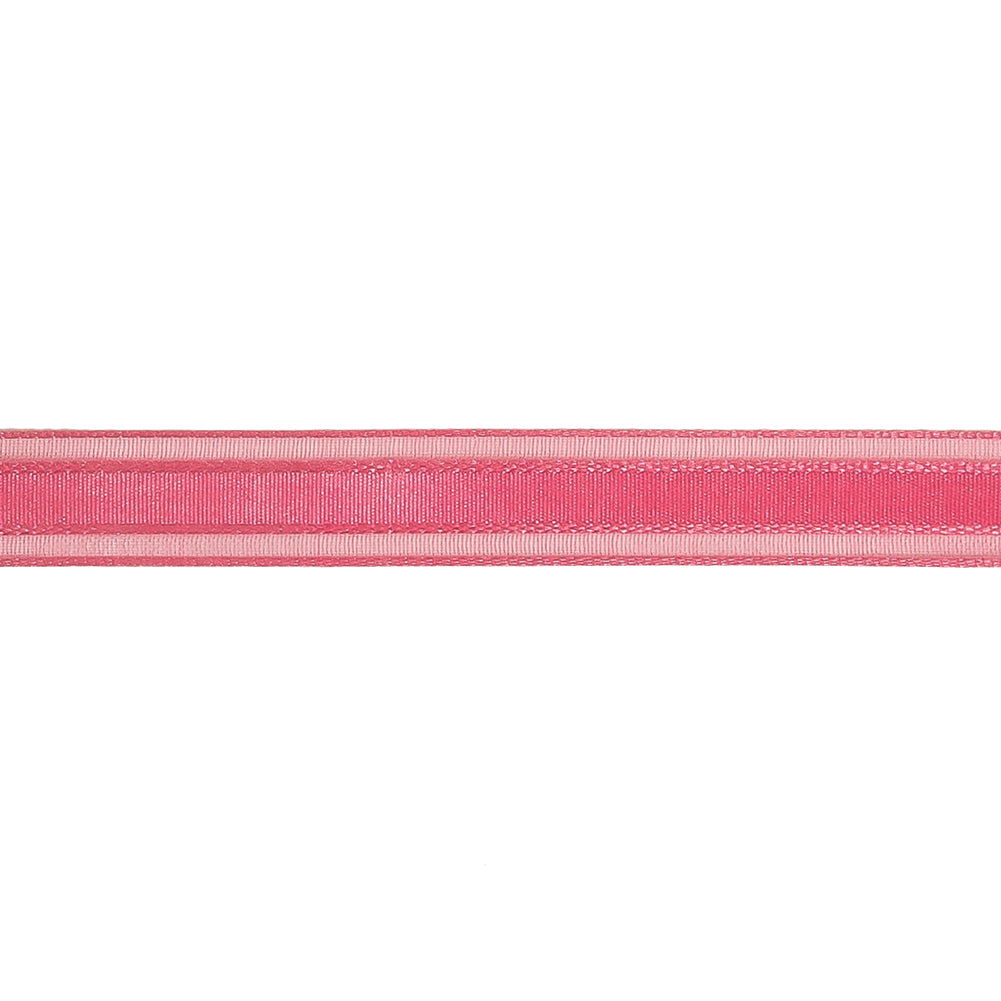 Pink Carnation Woven Ribbon with Sheer Organza Borders - 0.5" Detail Pink Carnation Woven Ribbon with Sheer Organza Borders - 0.5" Detail