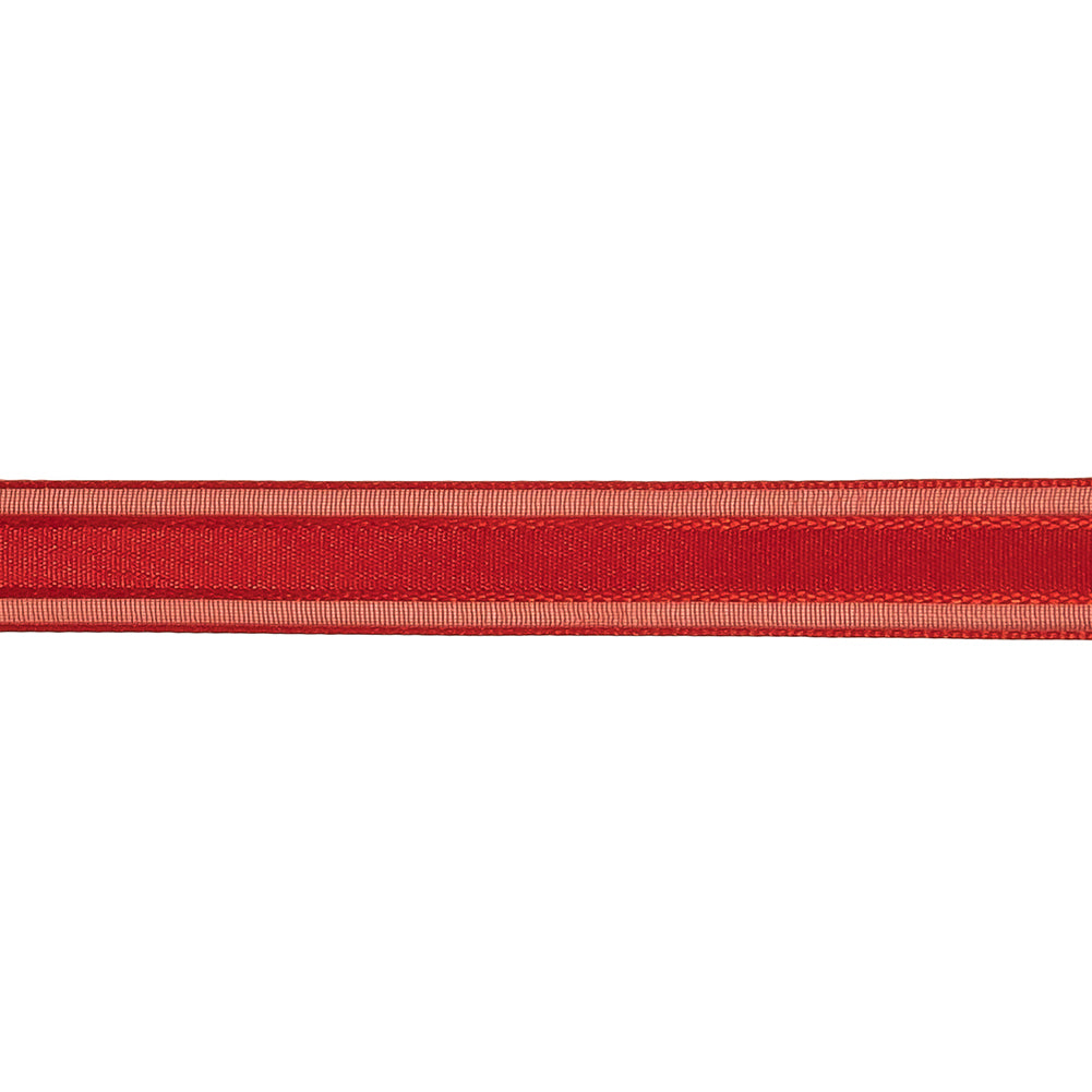 Red Woven Ribbon with Sheer Organza Borders - 0.5" Detail Red Woven Ribbon with Sheer Organza Borders - 0.5" Detail