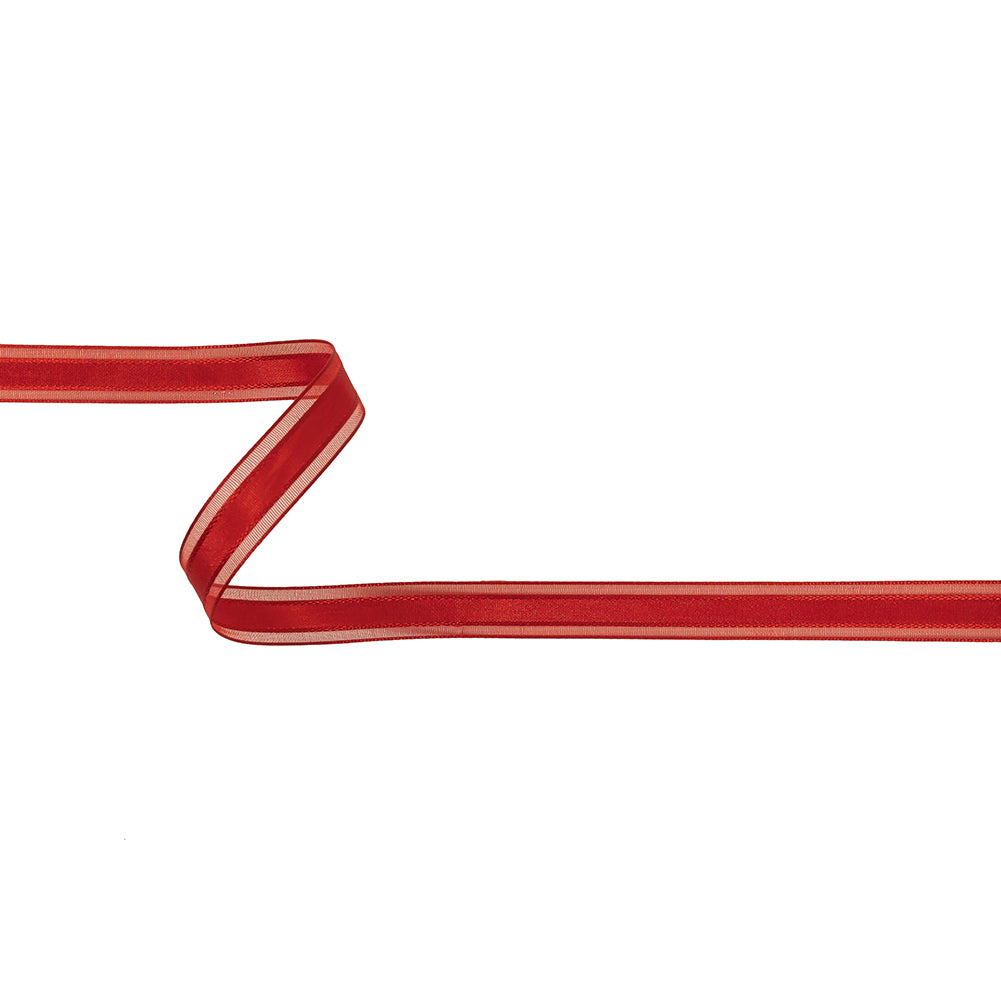 Red Woven Ribbon with Sheer Organza Borders - 0.5" Red Woven Ribbon with Sheer Organza Borders - 0.5"