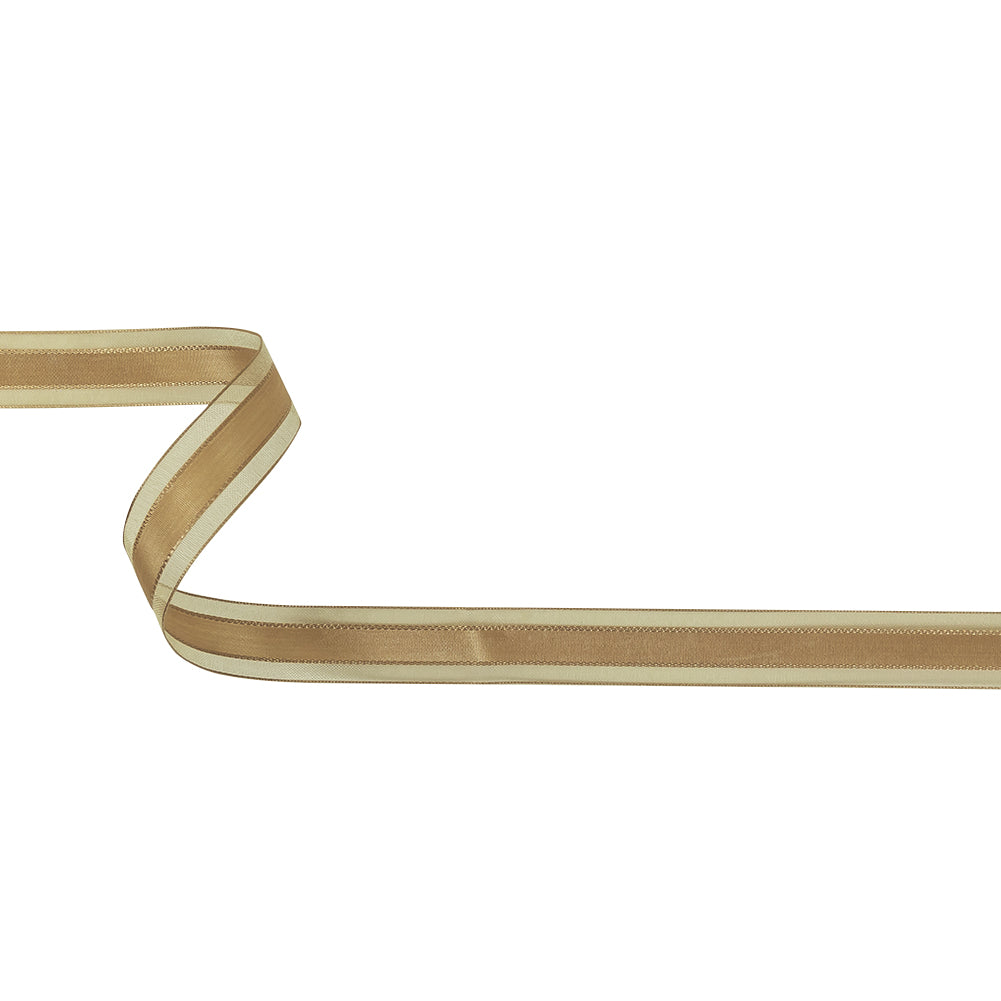 Beige Woven Ribbon with Sheer Organza Borders - 0.75" Beige Woven Ribbon with Sheer Organza Borders - 0.75"