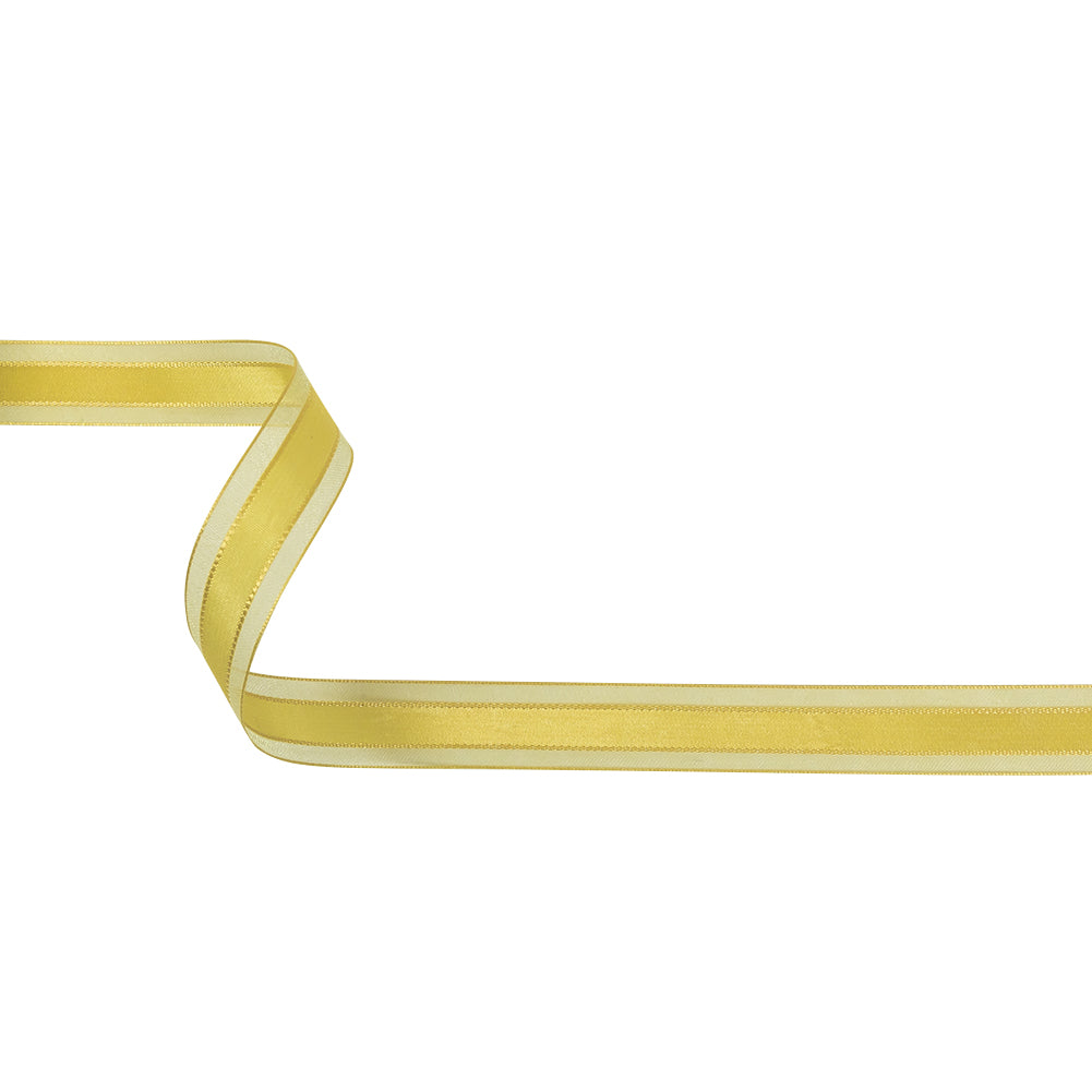 Yellow Woven Ribbon with Sheer Organza Borders - 0.75" Yellow Woven Ribbon with Sheer Organza Borders - 0.75"
