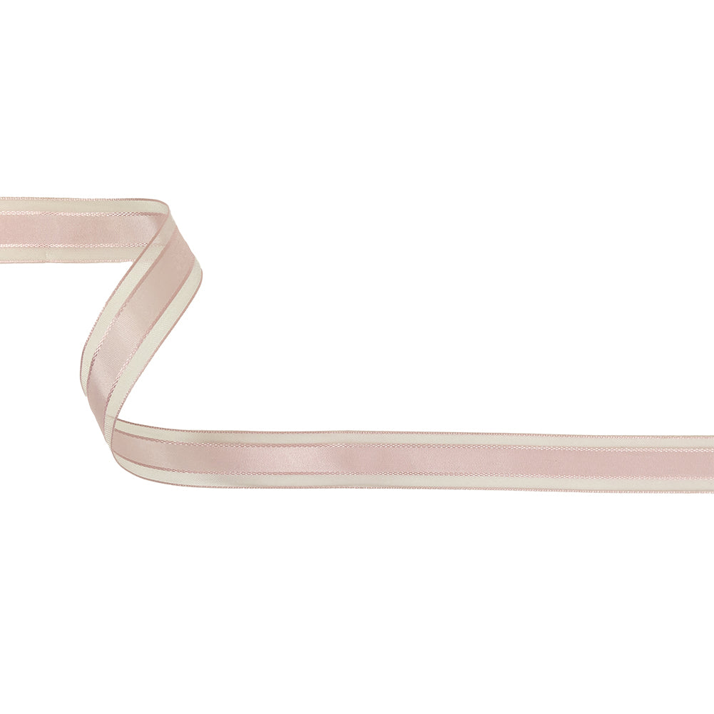 Pale Pink Woven Ribbon with Sheer Organza Borders - 0.75" Pale Pink Woven Ribbon with Sheer Organza Borders - 0.75"