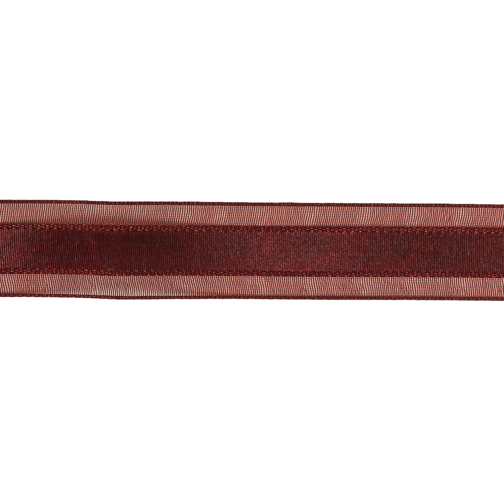 Wine Woven Ribbon with Sheer Organza Borders - 0.75" Detail Wine Woven Ribbon with Sheer Organza Borders - 0.75" Detail