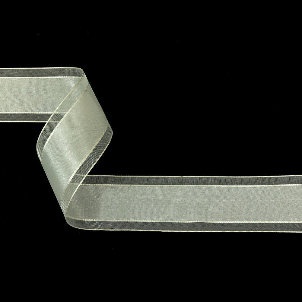 Coconut Milk Woven Ribbon with Sheer Organza Borders - 1.5" Coconut Milk Woven Ribbon with Sheer Organza Borders - 1.5"