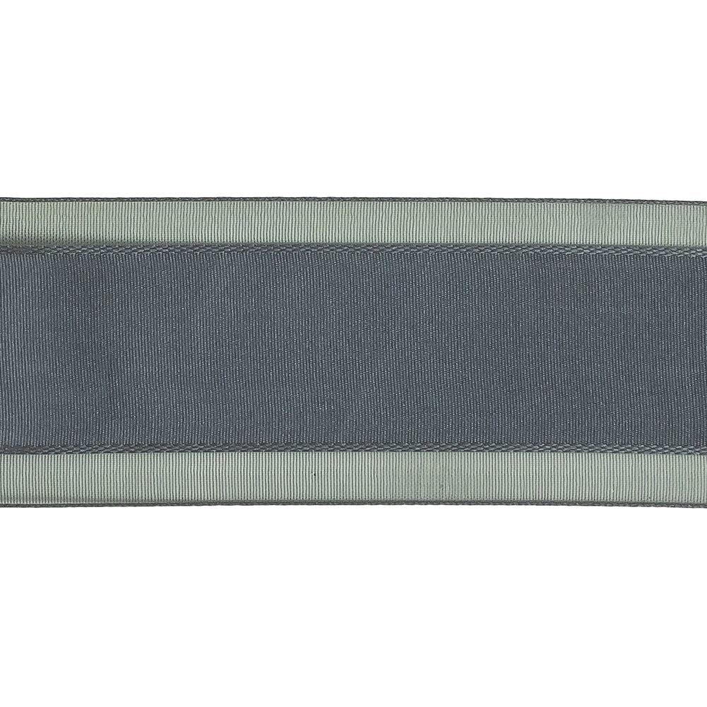 Folkstone Gray Woven Ribbon with Sheer Organza Borders - 1.5" Detail Folkstone Gray Woven Ribbon with Sheer Organza Borders - 1.5" Detail