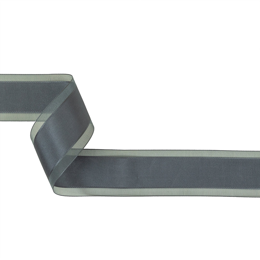 Folkstone Gray Woven Ribbon with Sheer Organza Borders - 1.5" Folkstone Gray Woven Ribbon with Sheer Organza Borders - 1.5"