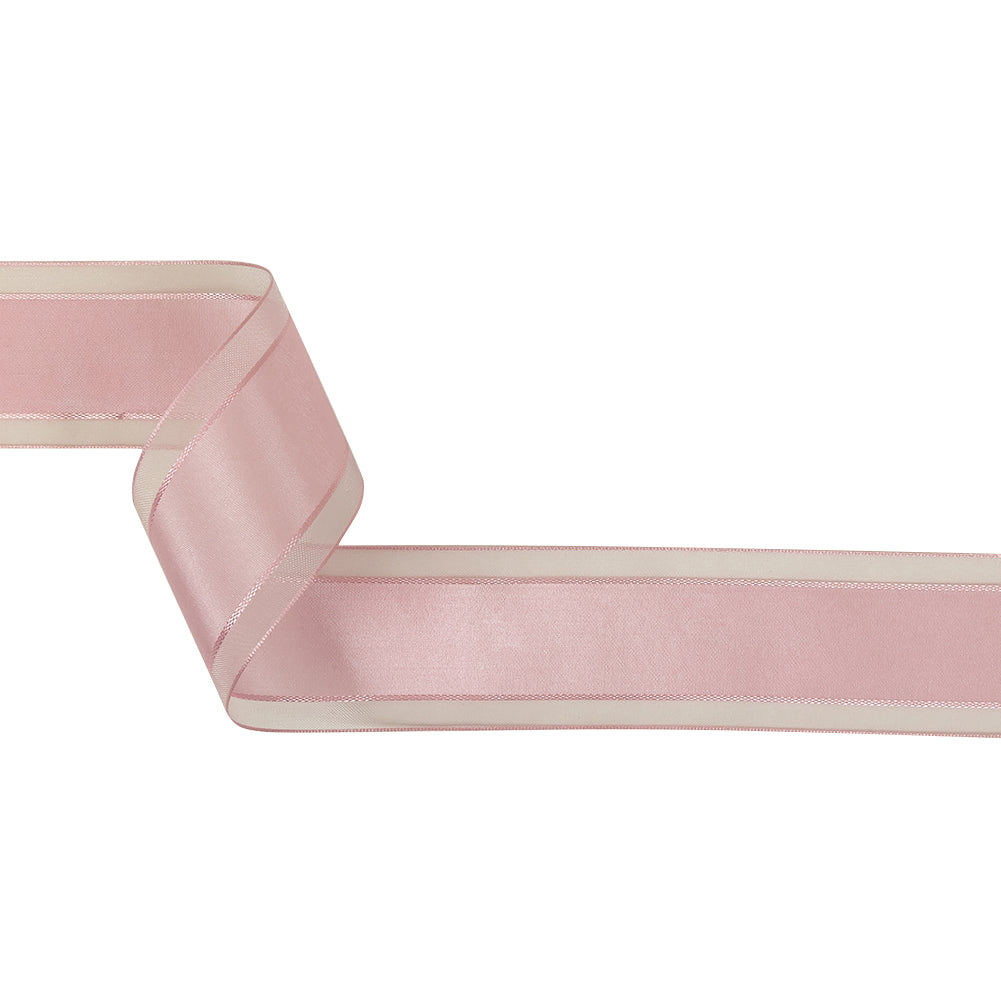 Pale Pink Woven Ribbon with Sheer Organza Borders - 1.5" Pale Pink Woven Ribbon with Sheer Organza Borders - 1.5"