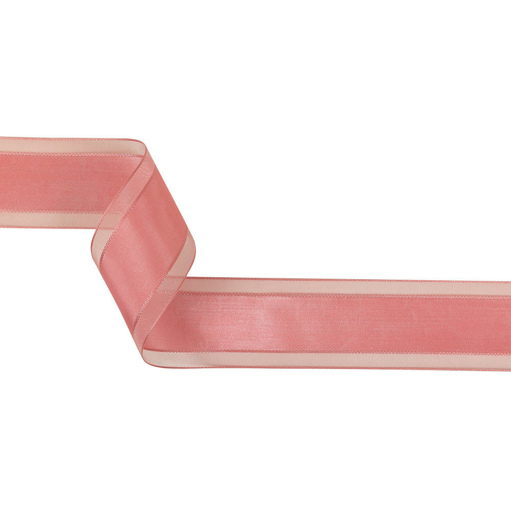 Bubblegum Woven Ribbon with Sheer Organza Borders - 1.5" Bubblegum Woven Ribbon with Sheer Organza Borders - 1.5"