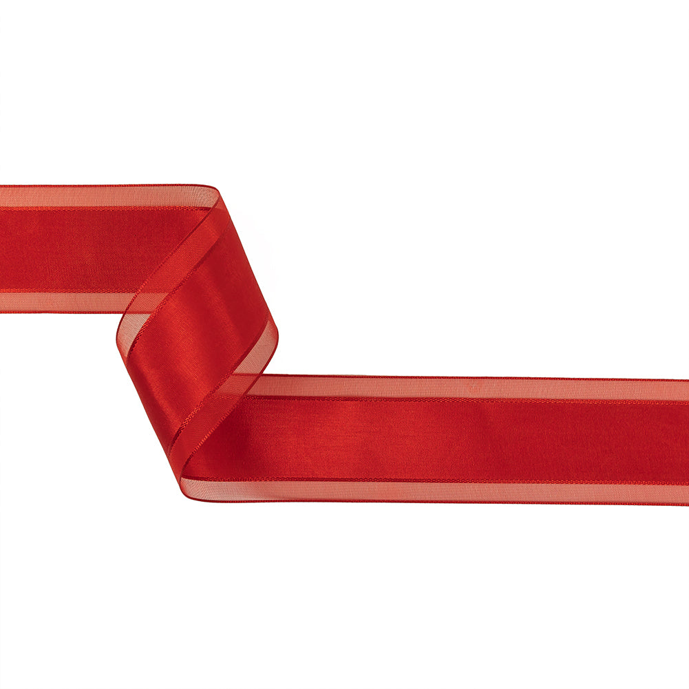 Red Woven Ribbon with Sheer Organza Borders - 1.5" Red Woven Ribbon with Sheer Organza Borders - 1.5"