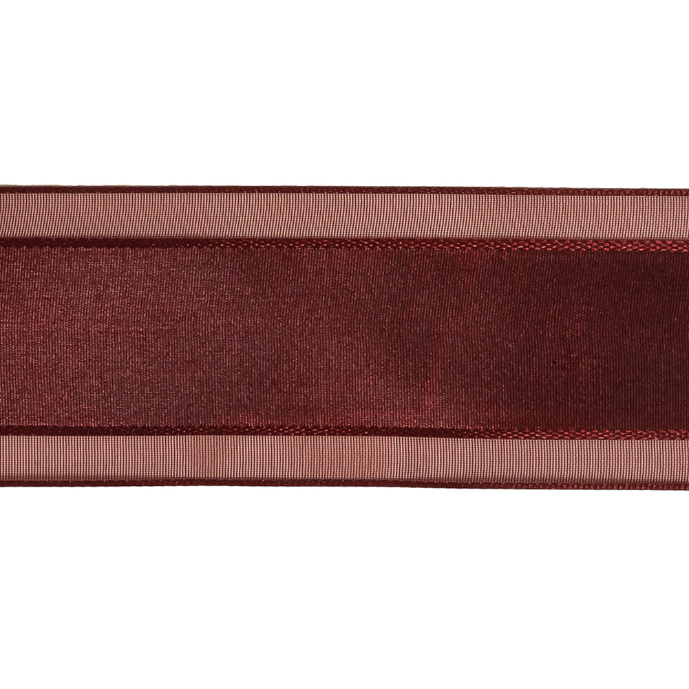 Wine Woven Ribbon with Sheer Organza Borders - 1.5" Detail Wine Woven Ribbon with Sheer Organza Borders - 1.5" Detail