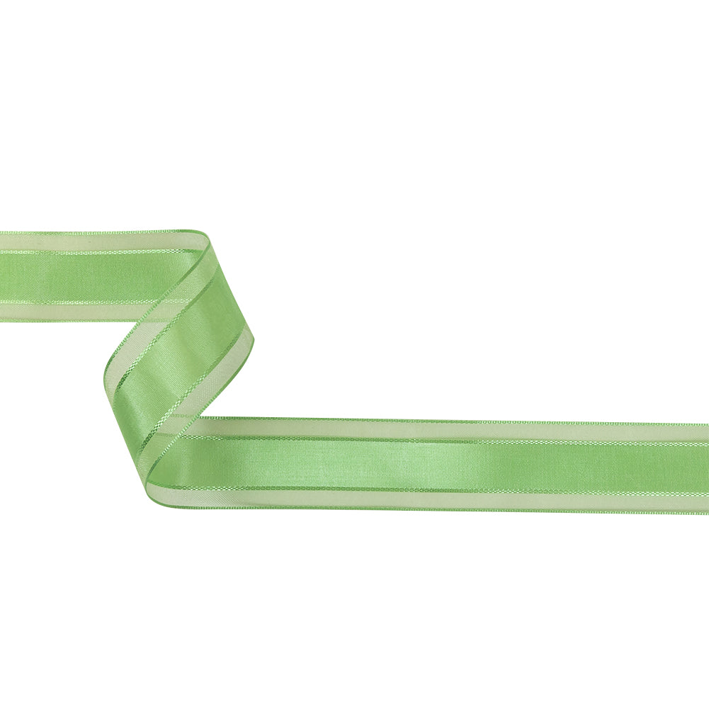 Patina Green Woven Ribbon with Sheer Organza Borders - 1" Patina Green Woven Ribbon with Sheer Organza Borders - 1"