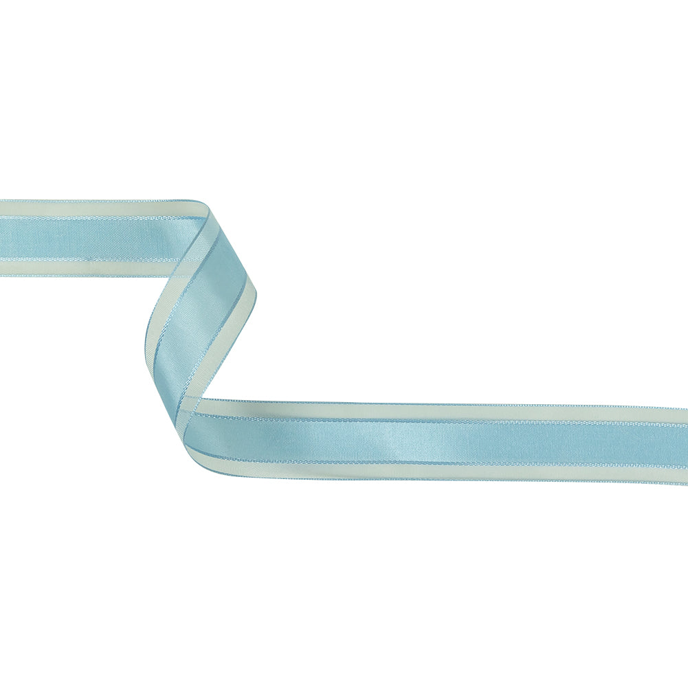 Baby Blue Woven Ribbon with Sheer Organza Borders - 1" Baby Blue Woven Ribbon with Sheer Organza Borders - 1"