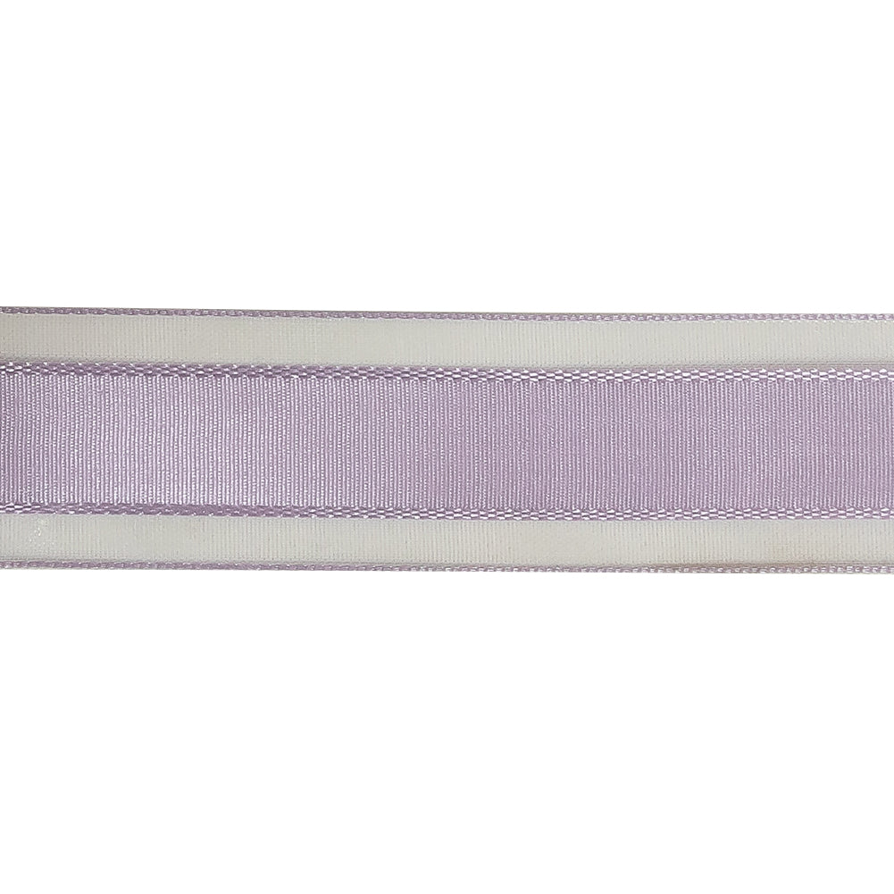 Lilac Woven Ribbon with Sheer Organza Borders - 1" Detail Lilac Woven Ribbon with Sheer Organza Borders - 1" Detail