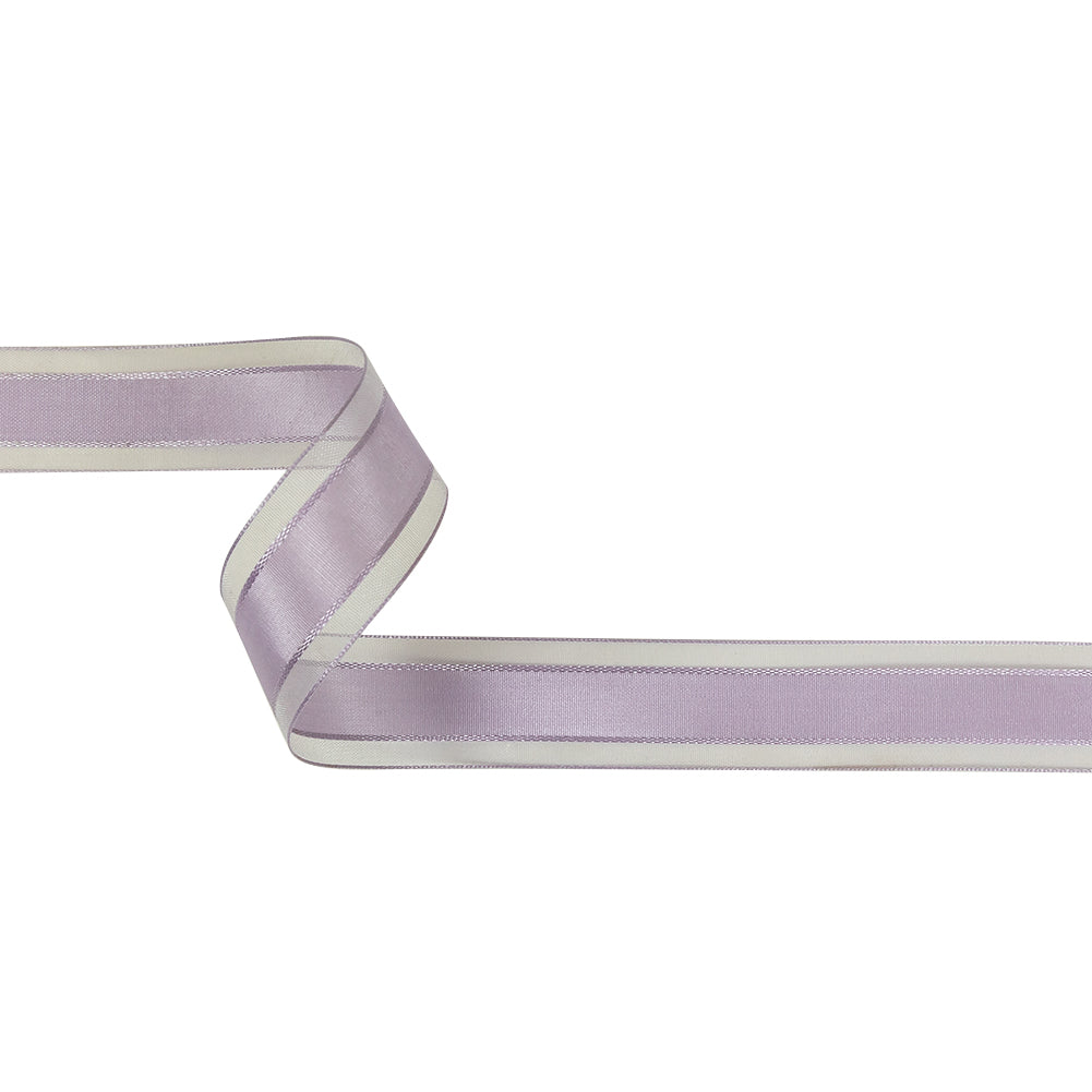 Lilac Woven Ribbon with Sheer Organza Borders - 1" Lilac Woven Ribbon with Sheer Organza Borders - 1"