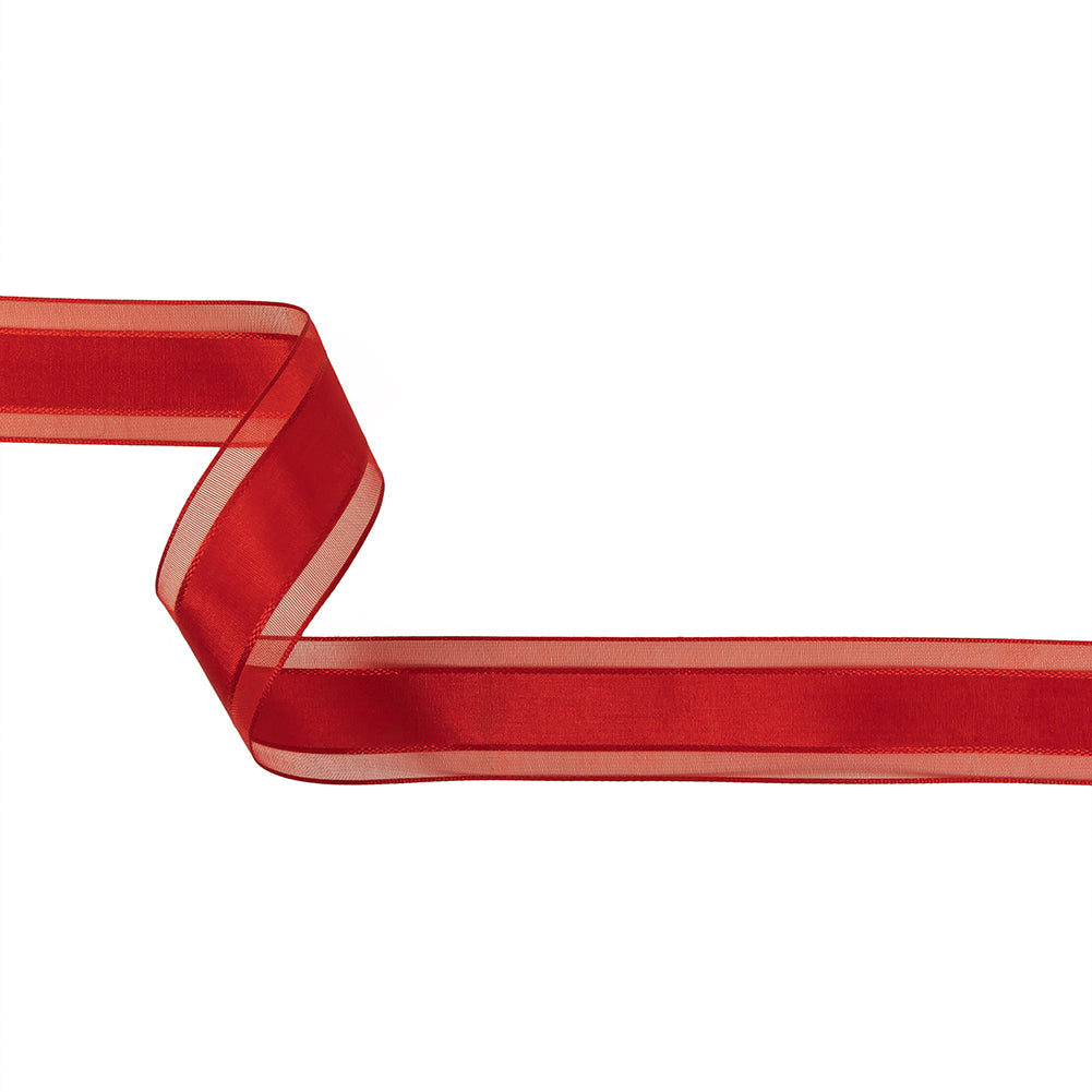 Red Woven Ribbon with Sheer Organza Borders - 1" Red Woven Ribbon with Sheer Organza Borders - 1"