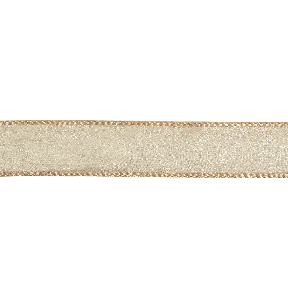 Beige Shimmering Organza Ribbon with Woven Edges - 0.75" Detail Beige Shimmering Organza Ribbon with Woven Edges - 0.75" Detail