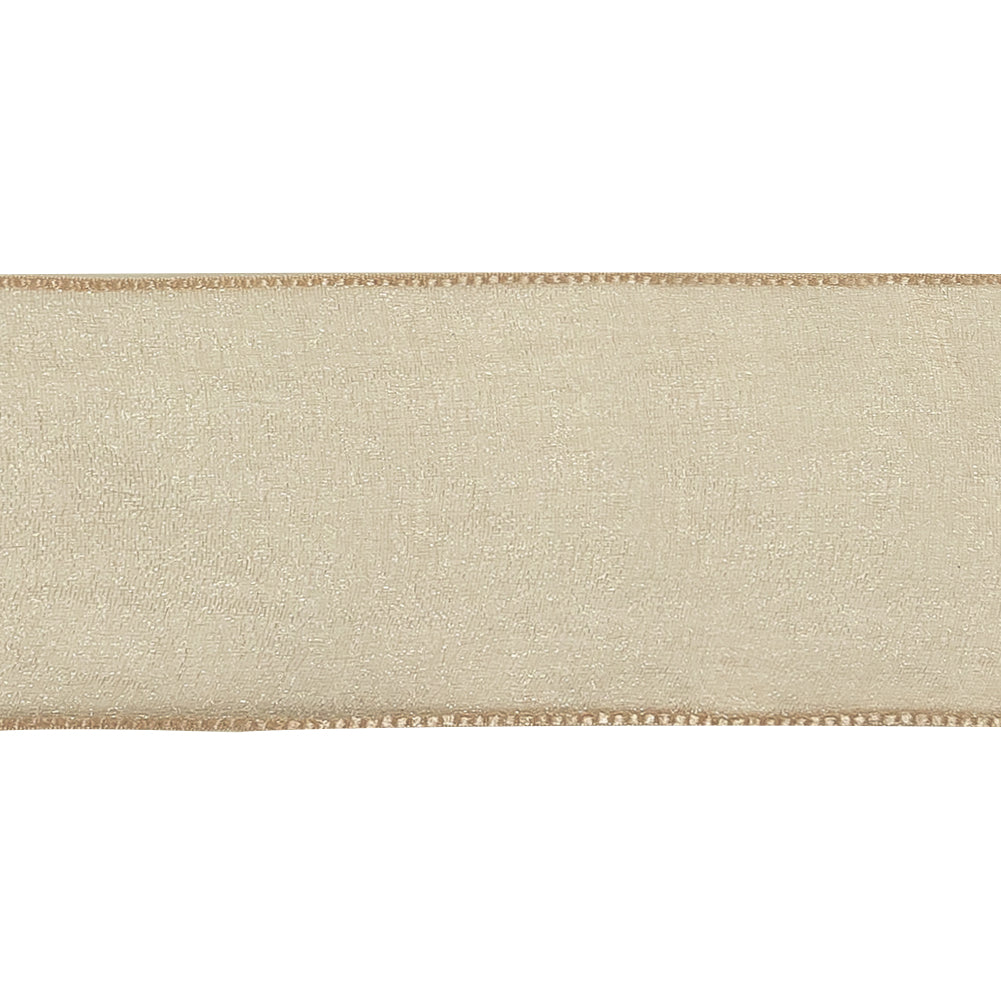 Beige Shimmering Organza Ribbon with Woven Edges - 1.5" Detail Beige Shimmering Organza Ribbon with Woven Edges - 1.5" Detail