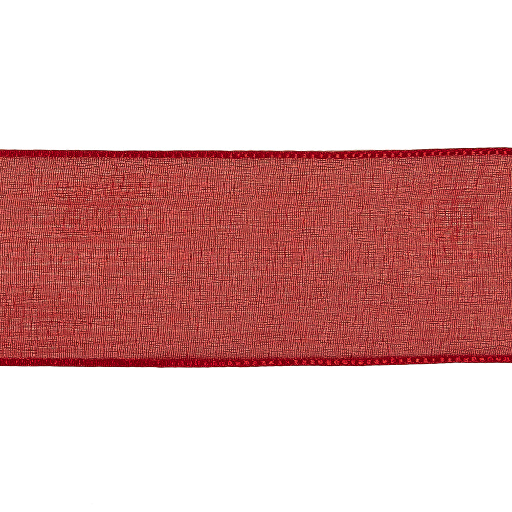 Red Shimmering Organza Ribbon with Woven Edges - 1.5" Detail Red Shimmering Organza Ribbon with Woven Edges - 1.5" Detail