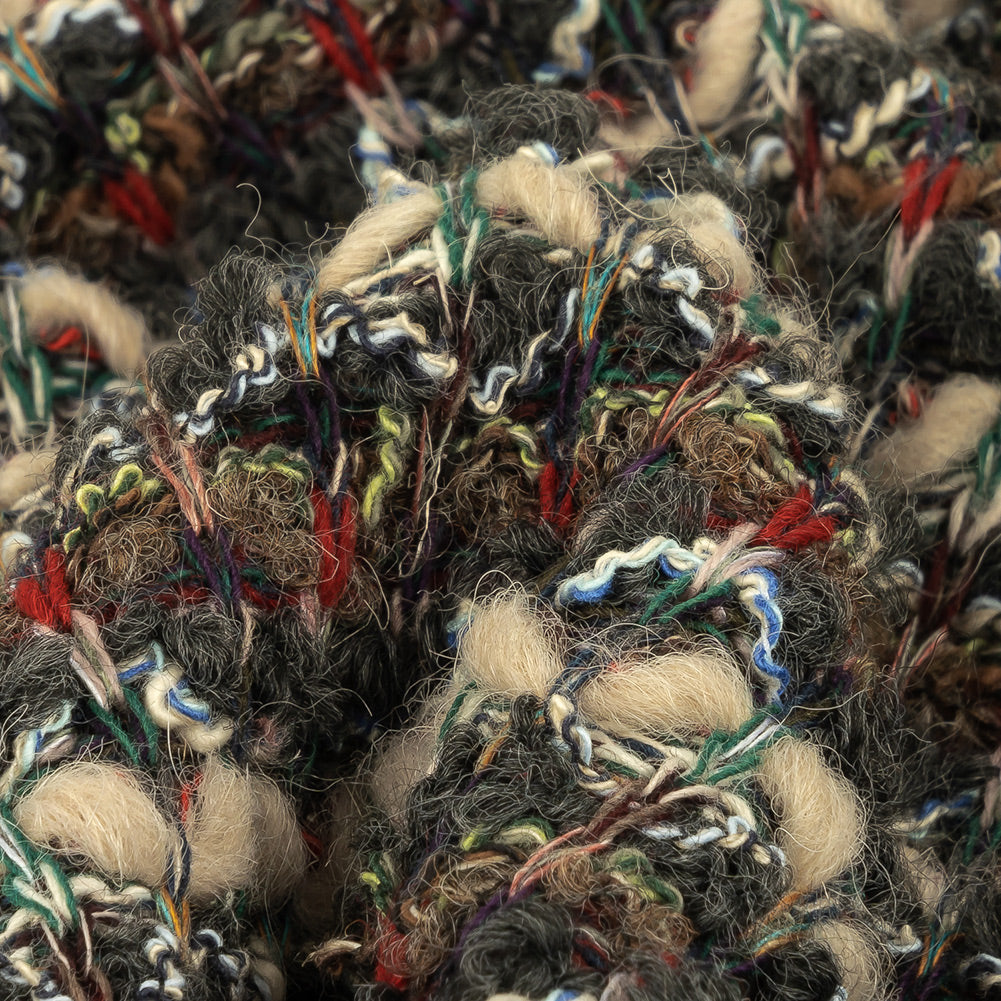 Mushroom, Phantom and Red Textural Stripes Chunky Wool Knit Detail Mushroom, Phantom and Red Textural Stripes Chunky Wool Knit Detail