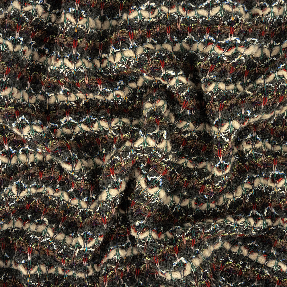 Mushroom, Phantom and Red Textural Stripes Chunky Wool Knit Mushroom, Phantom and Red Textural Stripes Chunky Wool Knit