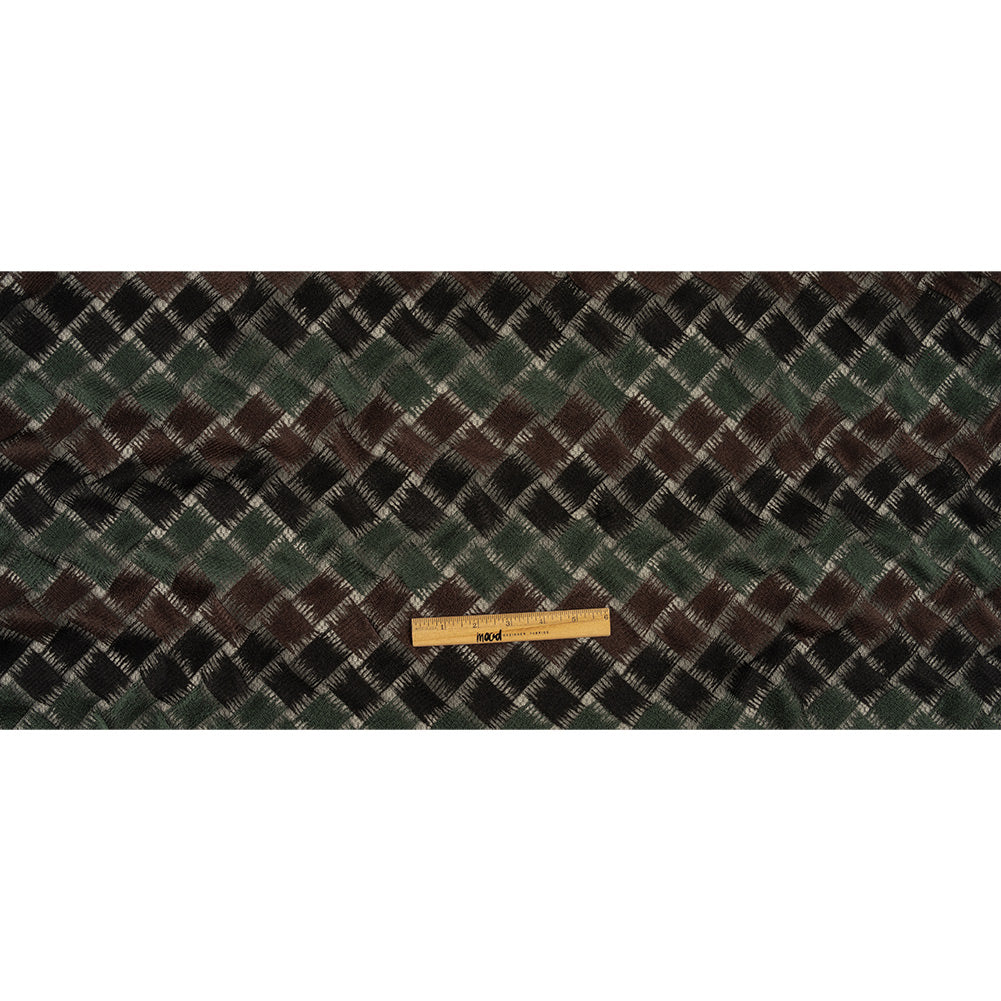 Jade, Brown and Black Diagonal Basketweave Embroidered Stretch Polyester Mesh Full Jade, Brown and Black Diagonal Basketweave Embroidered Stretch Polyester Mesh Full