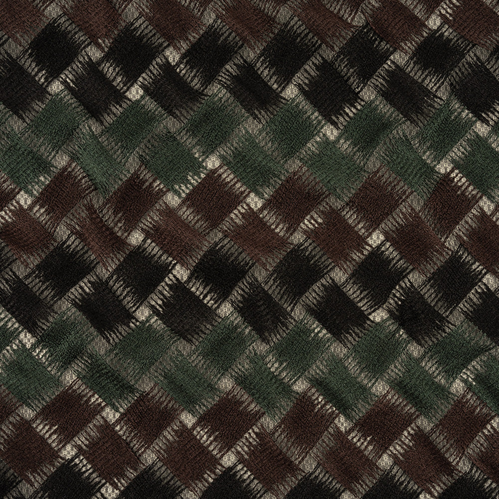 Jade, Brown and Black Diagonal Basketweave Embroidered Stretch Polyester Mesh Jade, Brown and Black Diagonal Basketweave Embroidered Stretch Polyester Mesh
