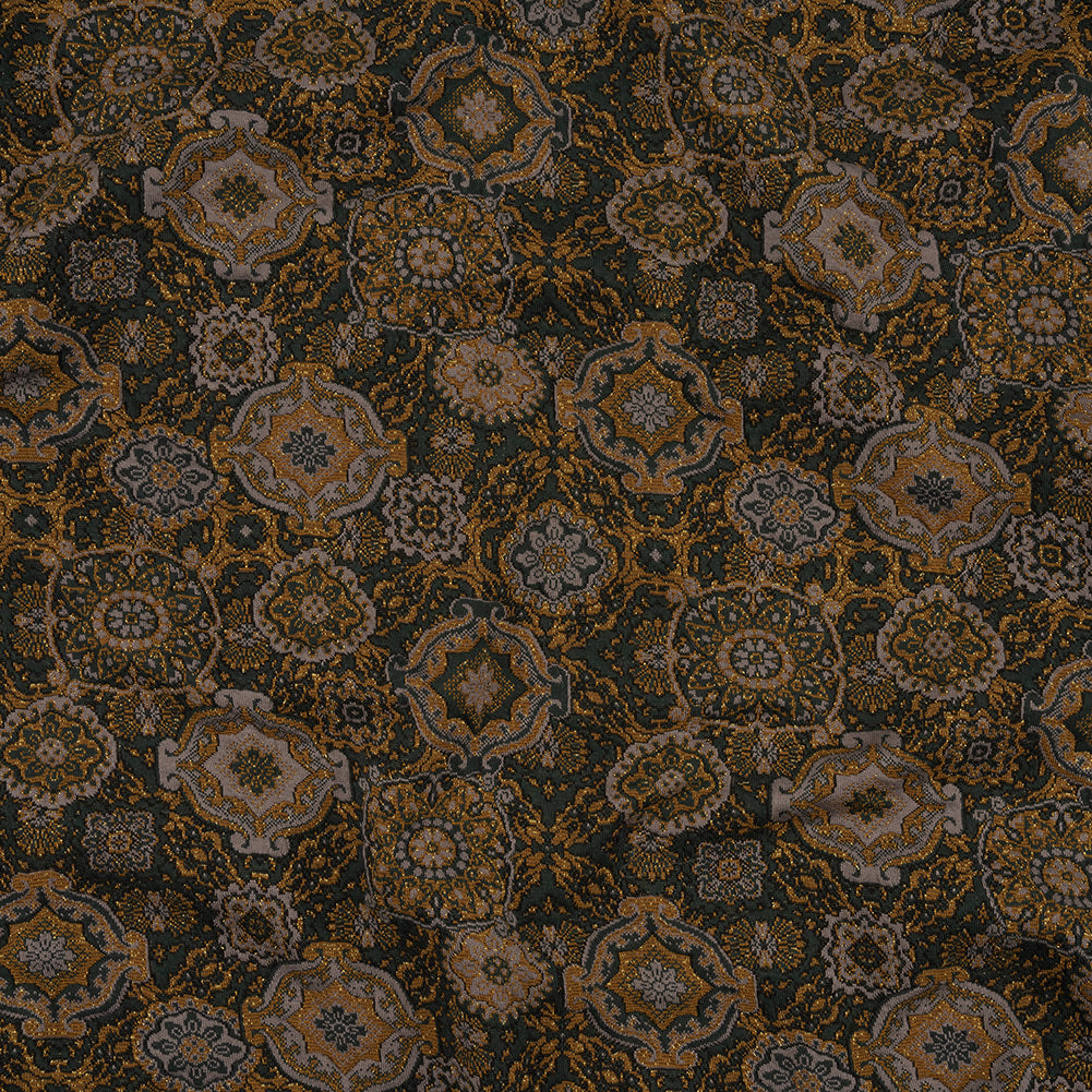 Scarab, Gray and Gold Metallic Medallions Cotton and Polyester Jacquard Knit Scarab, Gray and Gold Metallic Medallions Cotton and Polyester Jacquard Knit