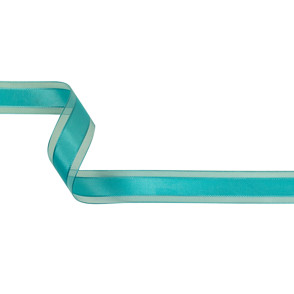Turquoise Woven Ribbon with Sheer Organza Borders - 1" Turquoise Woven Ribbon with Sheer Organza Borders - 1"