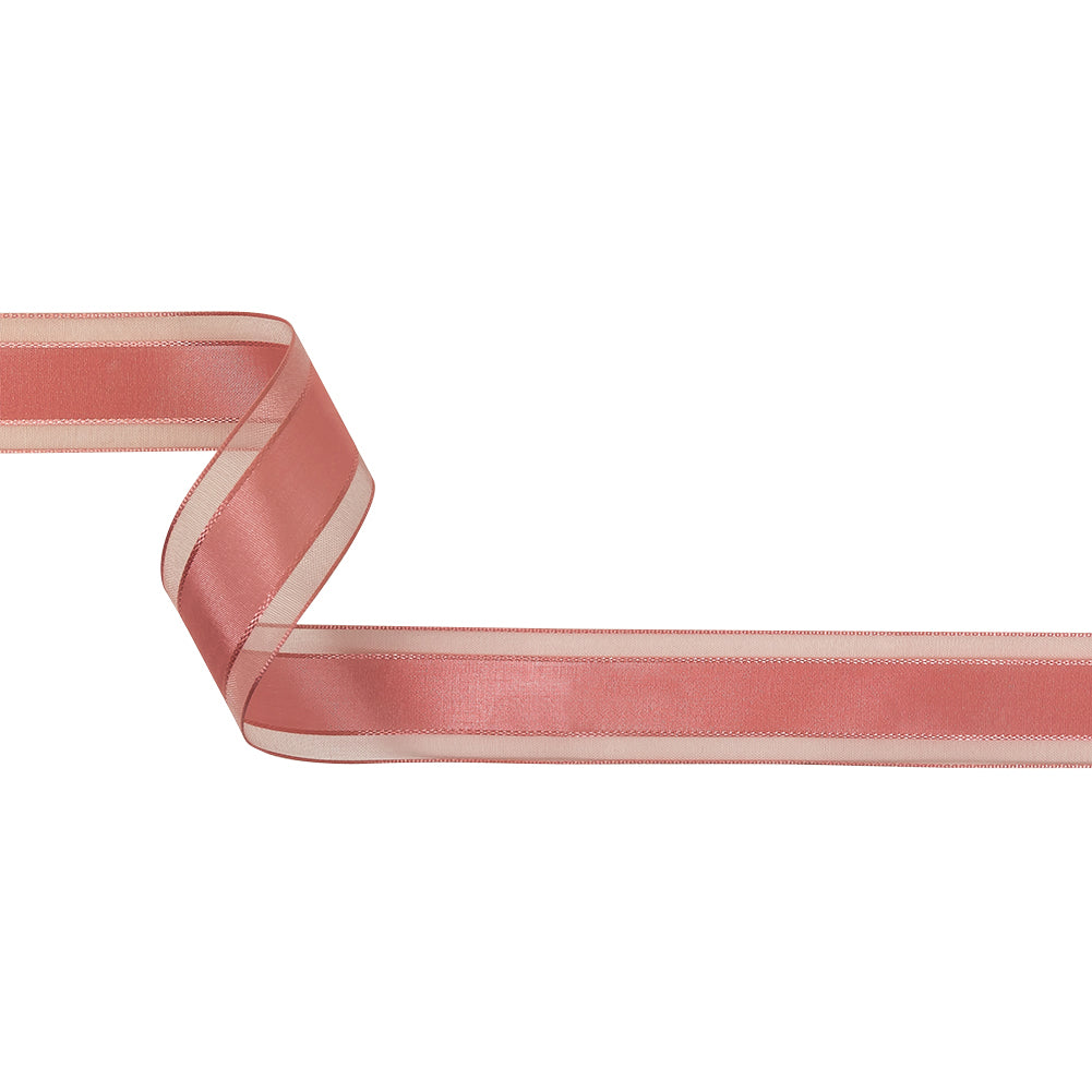 Bubblegum Woven Ribbon with Sheer Organza Borders - 1" Bubblegum Woven Ribbon with Sheer Organza Borders - 1"