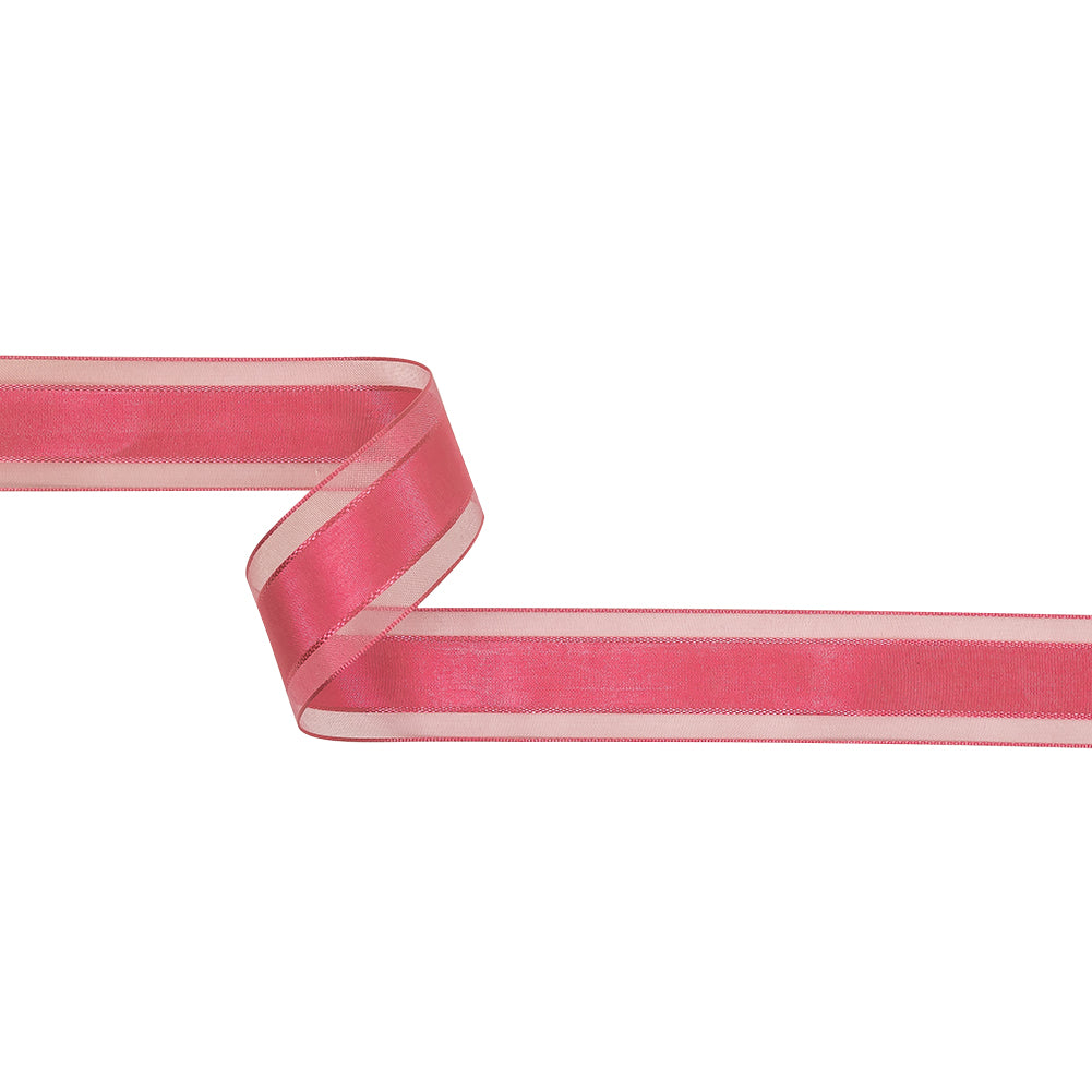 Pink Carnation Woven Ribbon with Sheer Organza Borders - 1" Pink Carnation Woven Ribbon with Sheer Organza Borders - 1"