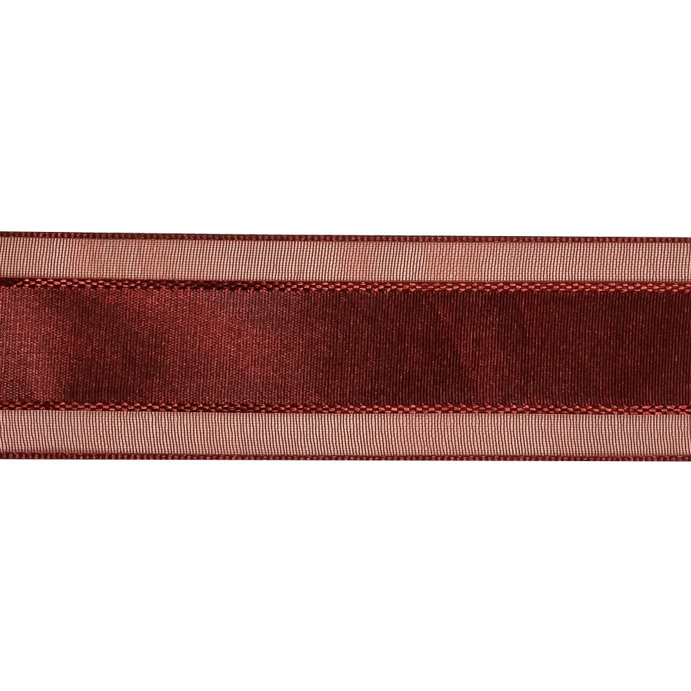 Wine Woven Ribbon with Sheer Organza Borders - 1" Detail Wine Woven Ribbon with Sheer Organza Borders - 1" Detail