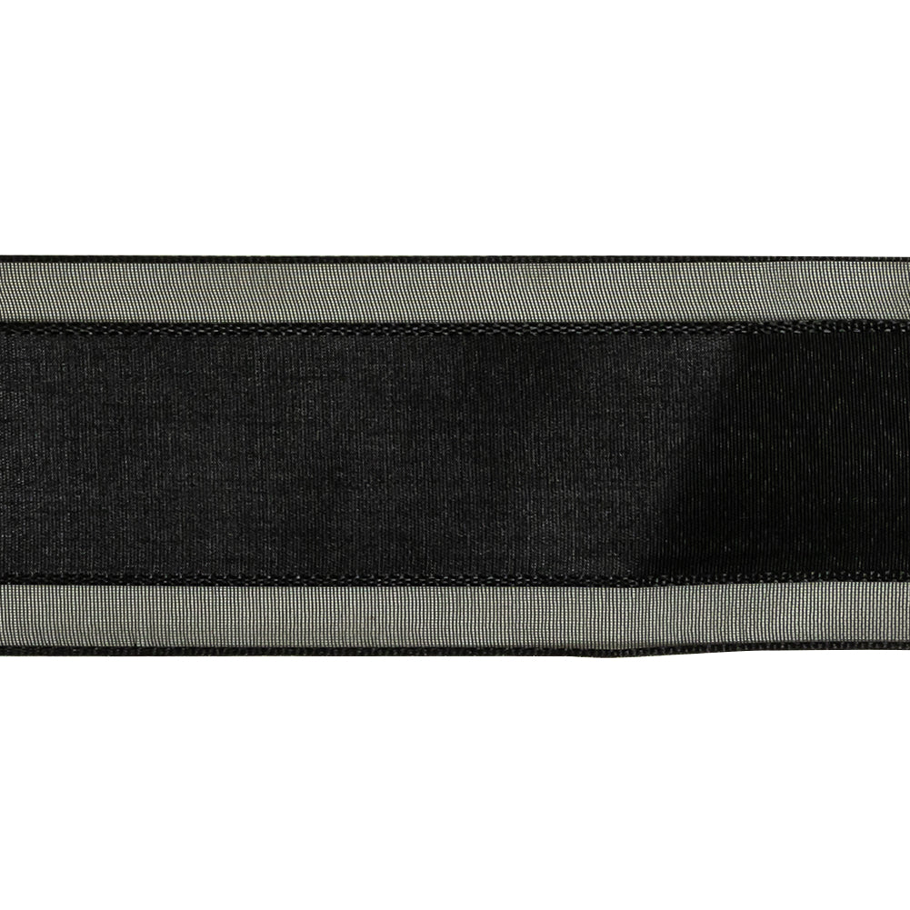 Black Woven Ribbon with Sheer Organza Borders - 1.5" Detail Black Woven Ribbon with Sheer Organza Borders - 1.5" Detail