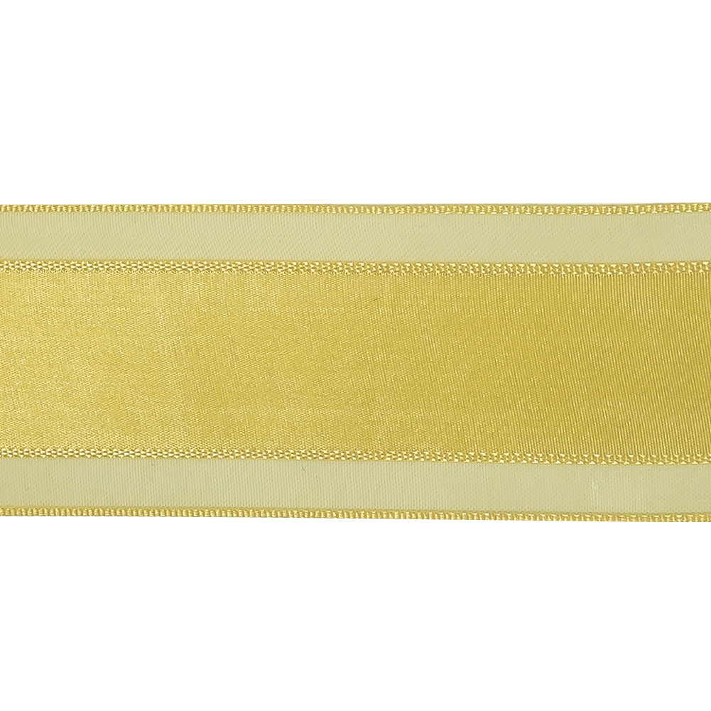 Yellow Woven Ribbon with Sheer Organza Borders - 1.5" Detail Yellow Woven Ribbon with Sheer Organza Borders - 1.5" Detail