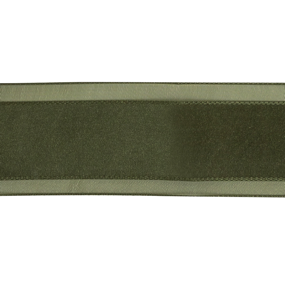 Cypress Woven Ribbon with Sheer Organza Borders - 1.5" Detail Cypress Woven Ribbon with Sheer Organza Borders - 1.5" Detail