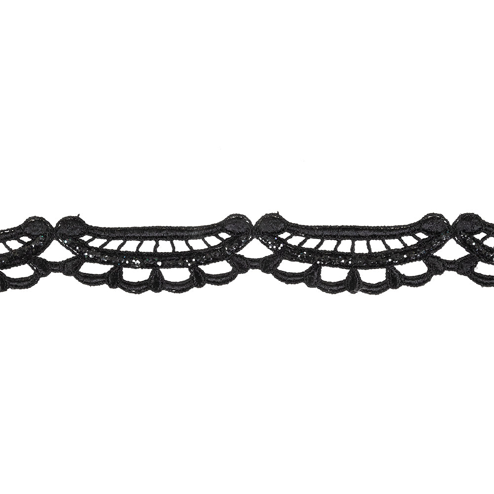 Black Glitter Scalloped Guipure Lace Trim - 1.375" Black Glitter Scalloped Guipure Lace Trim - 1.375"