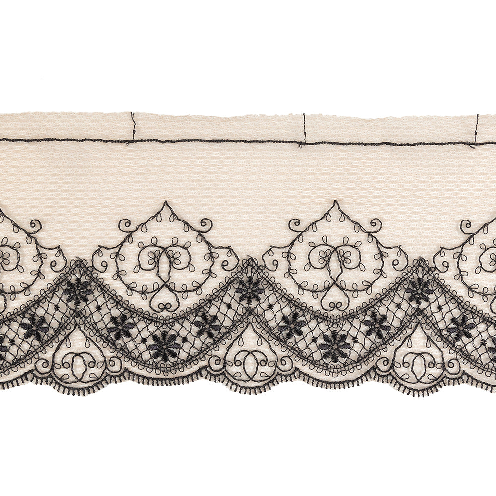 Tawny Brown and Black Embroidered Knit Lace Trim - 5" Tawny Brown and Black Embroidered Knit Lace Trim - 5"