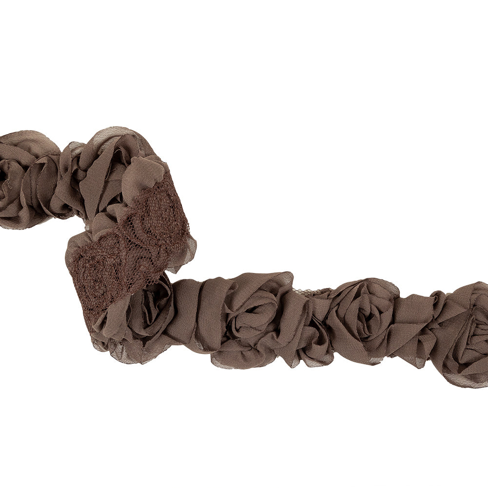 Gray Brown Chiffon Roses on Mesh Trim - 2" Gray Brown Chiffon Roses on Mesh Trim - 2"