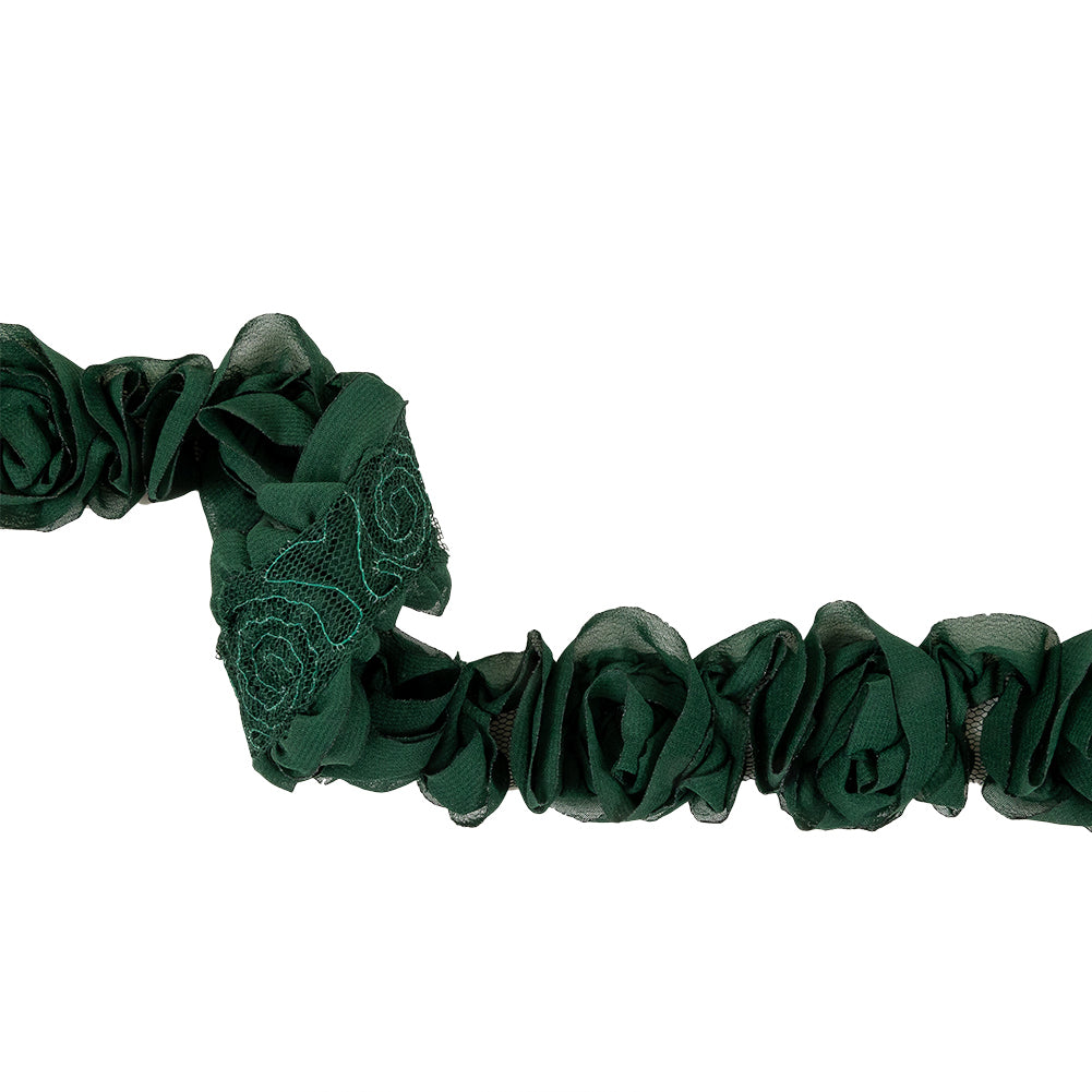 Deep Green Chiffon Roses on Mesh Trim - 2" Deep Green Chiffon Roses on Mesh Trim - 2"