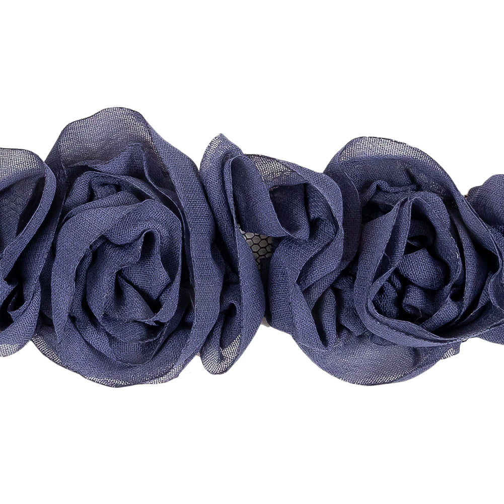 Dusk Blue Chiffon Roses on Mesh Trim - 2" Detail Dusk Blue Chiffon Roses on Mesh Trim - 2" Detail