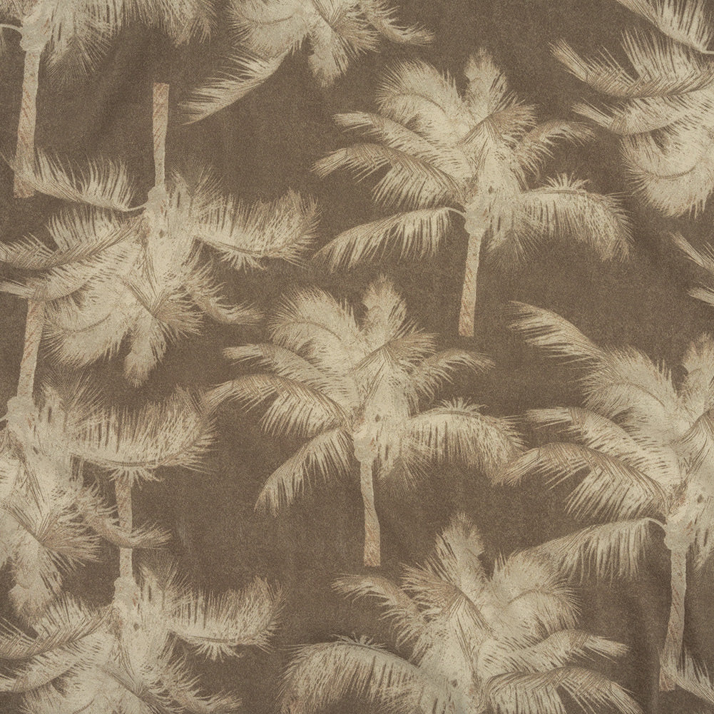 Italian White and Taupe Palm Trees Rayon Crepe Italian White and Taupe Palm Trees Rayon Crepe