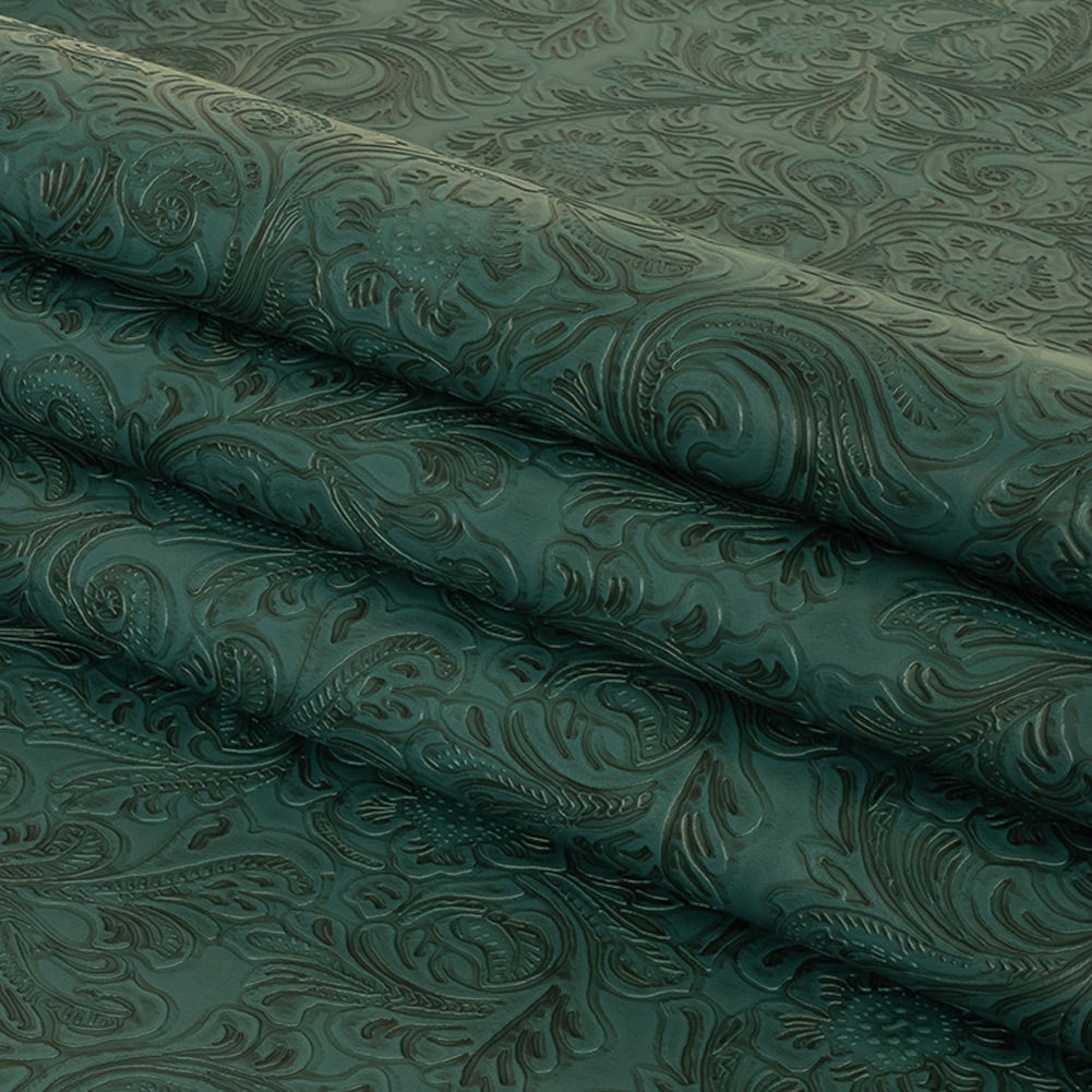Vintage-Look Floral Embossed Vinyl - Pine Green - Wynonna Collection Folded Vintage-Look Floral Embossed Vinyl - Pine Green - Wynonna Collection Folded