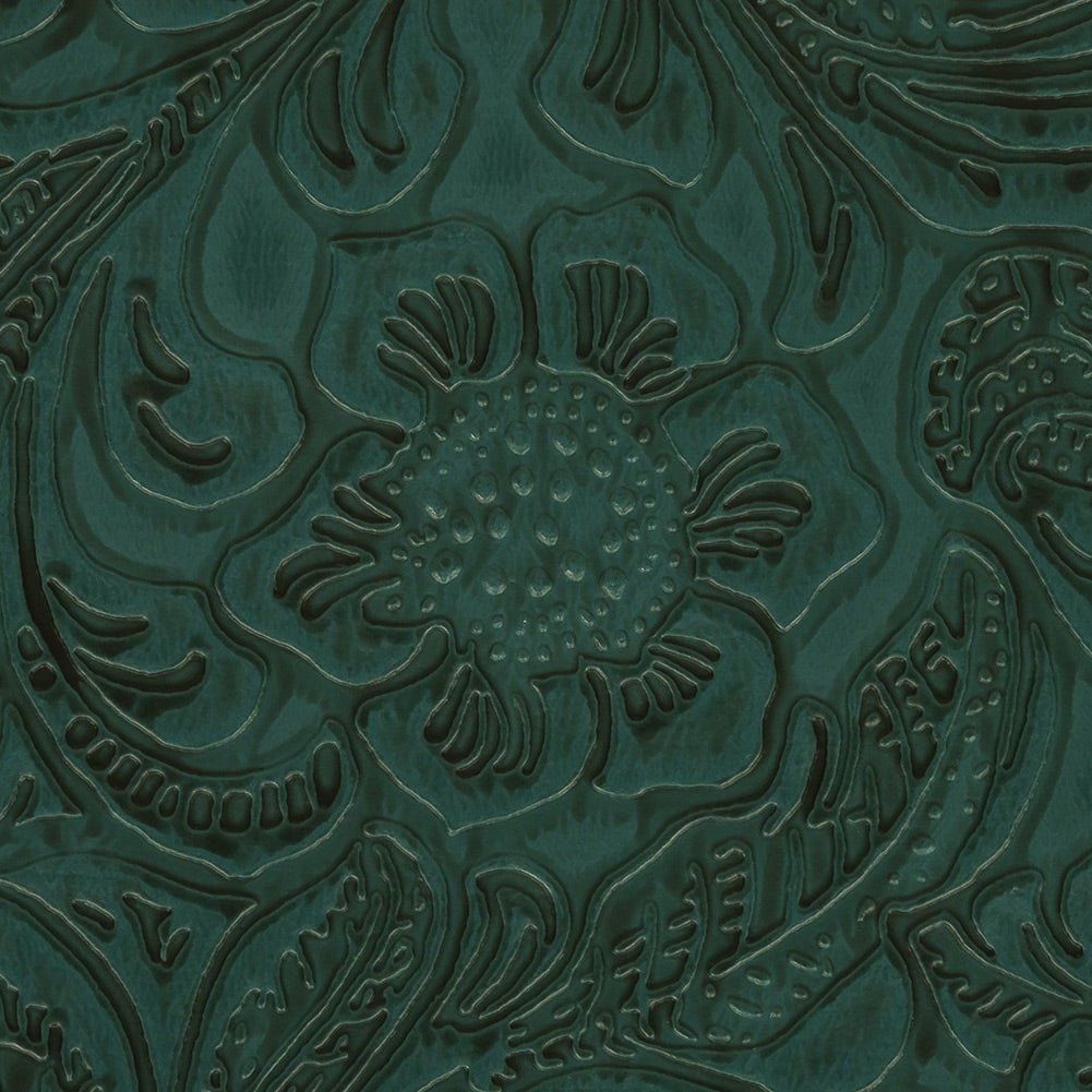 Vintage-Look Floral Embossed Vinyl - Pine Green - Wynonna Collection Detail Vintage-Look Floral Embossed Vinyl - Pine Green - Wynonna Collection Detail
