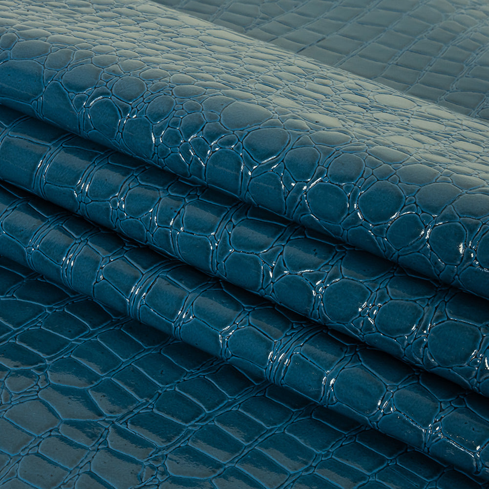 Faux Crocodile Patent Leather - Peacock - Brisbane Collection Folded Faux Crocodile Patent Leather - Peacock - Brisbane Collection Folded