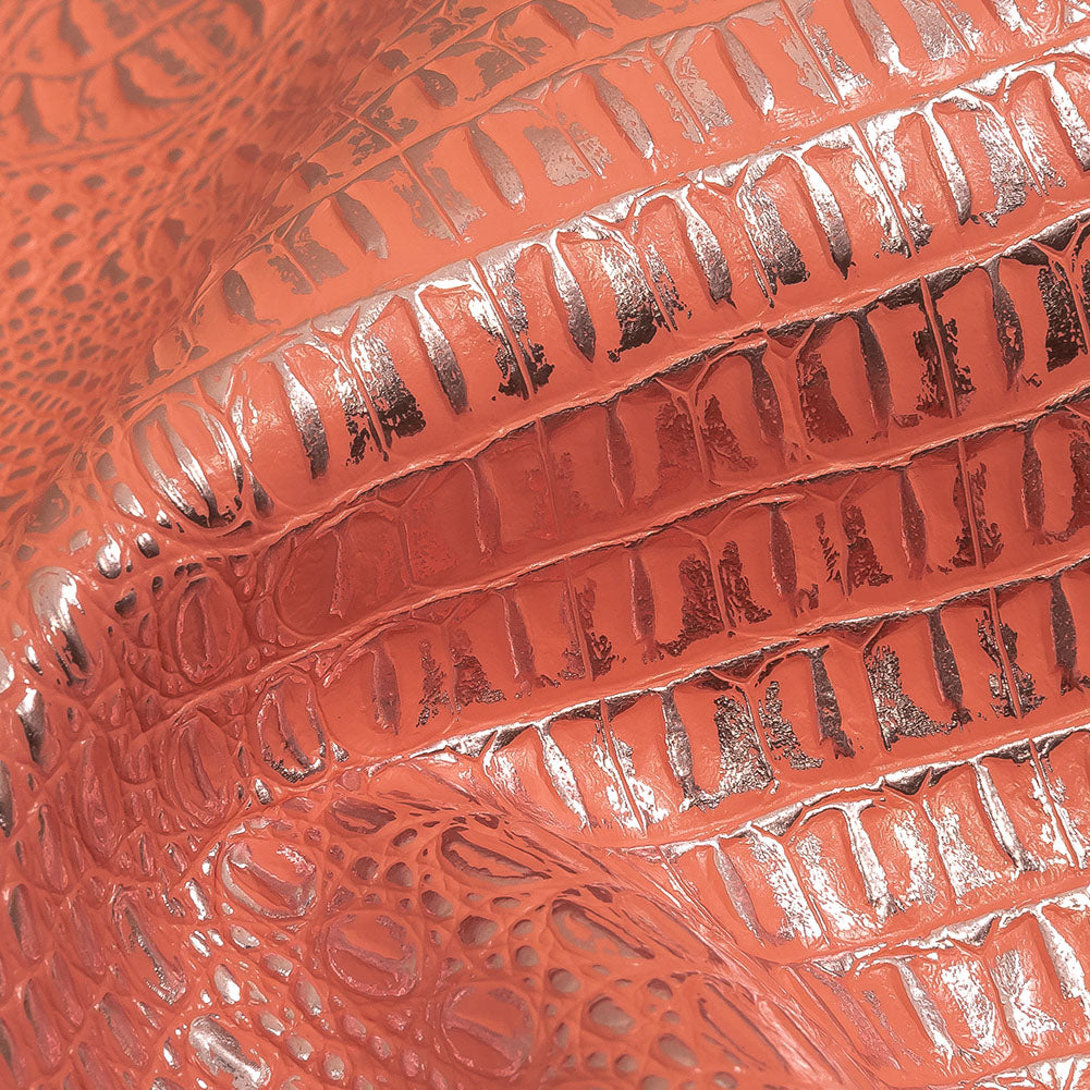 Metallic Crocodile Embossed Vinyl - Pink and Silver - Twain Collection Detail Metallic Crocodile Embossed Vinyl - Pink and Silver - Twain Collection Detail