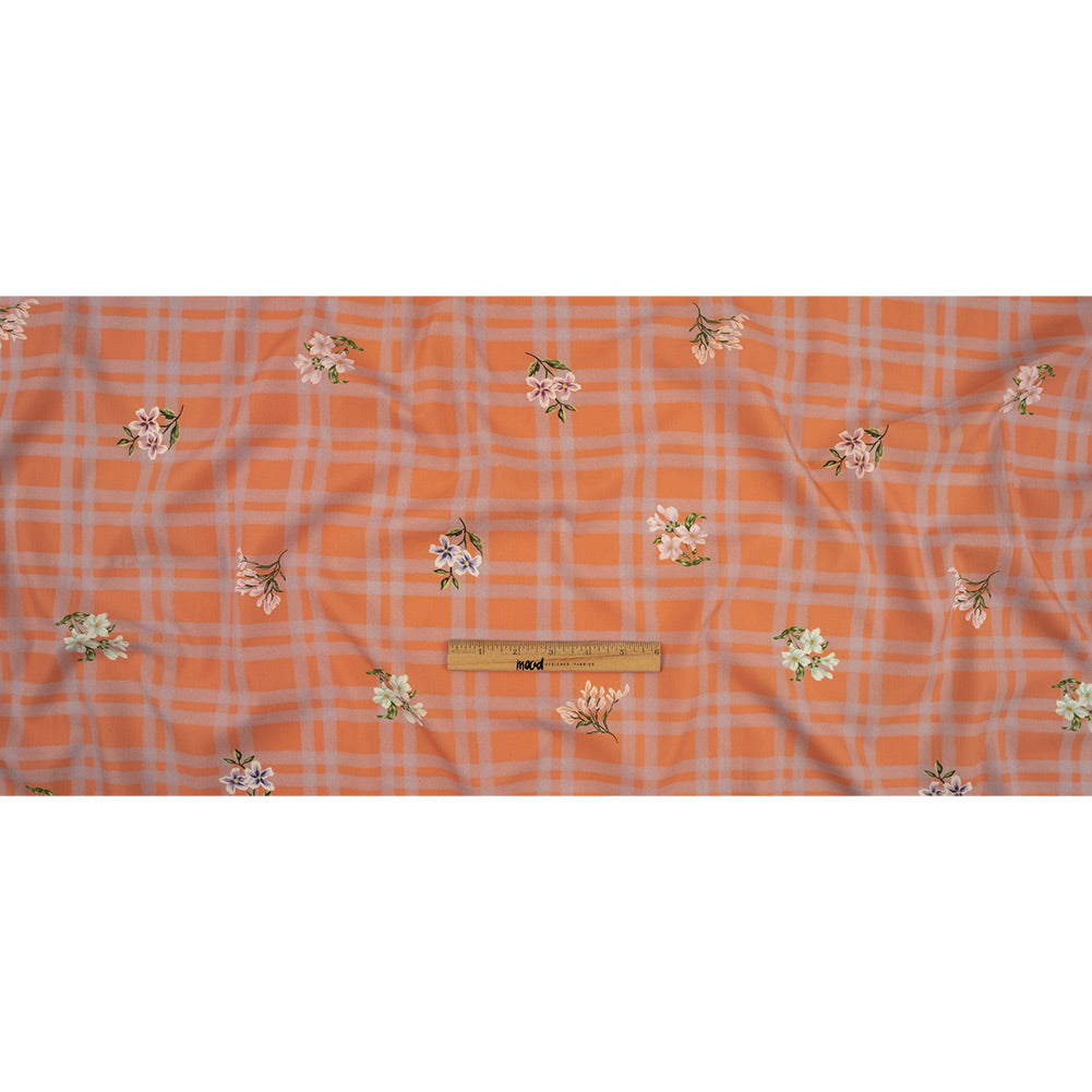 Cotton Poplin Print - Orange and Lilac Plaid and Floral - Mood Exclusive Park Date Full Cotton Poplin Print - Orange and Lilac Plaid and Floral - Mood Exclusive Park Date Full